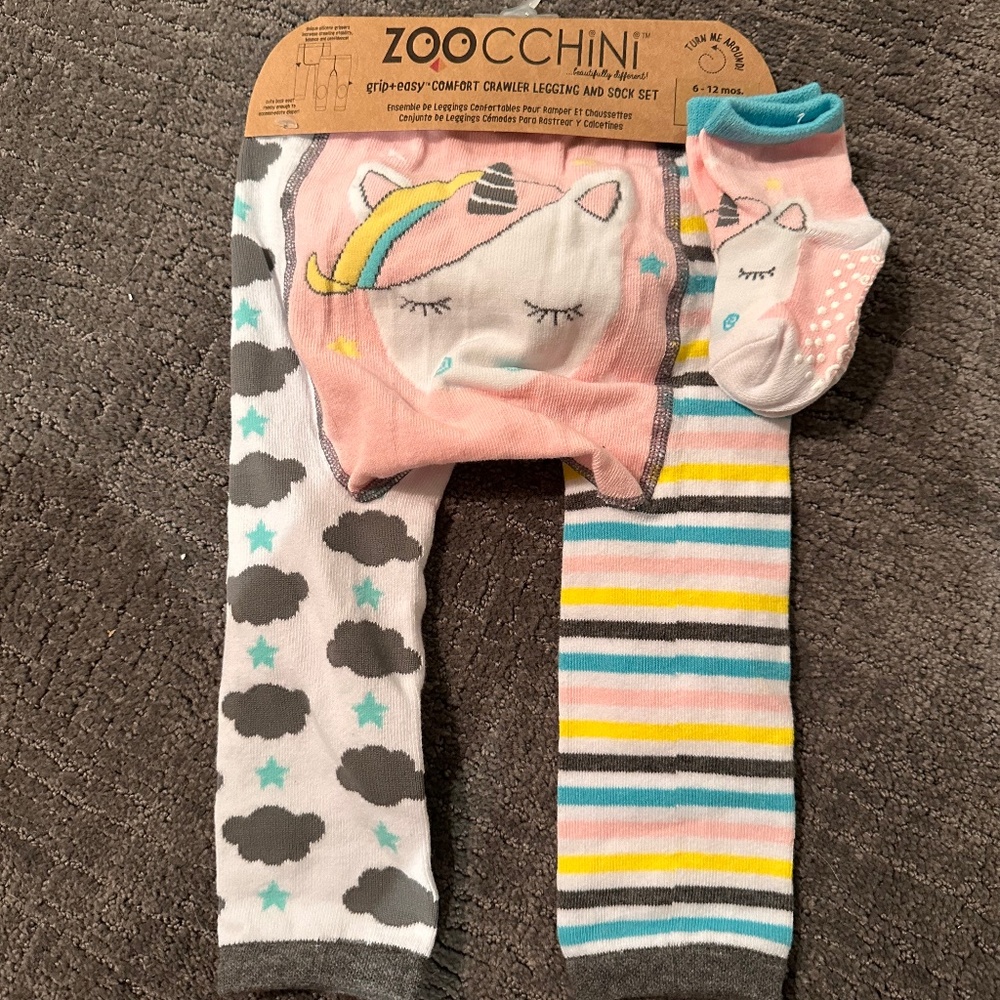 2 for $20 - NWT Baby Girl Unicorn Pant and Sock Set 6-12 M